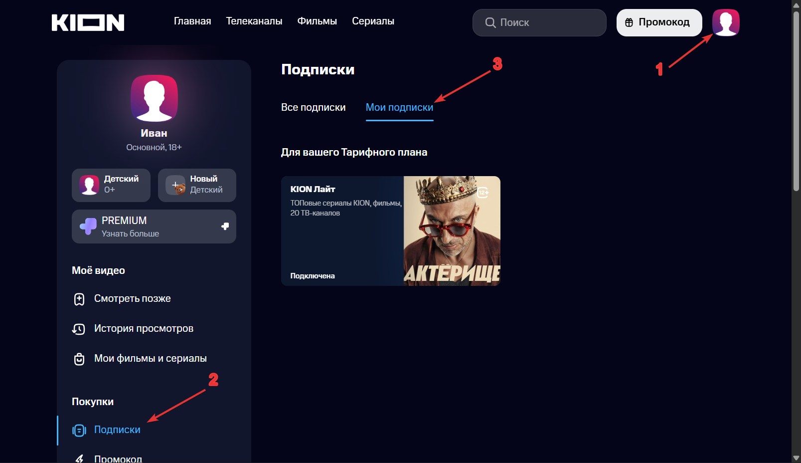 Отключить подписку KION#1